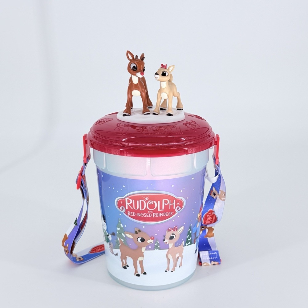 SeaWorld Busch Gardens Rudolph Refillable Popcorn Bucket w Strap 2025 Rare